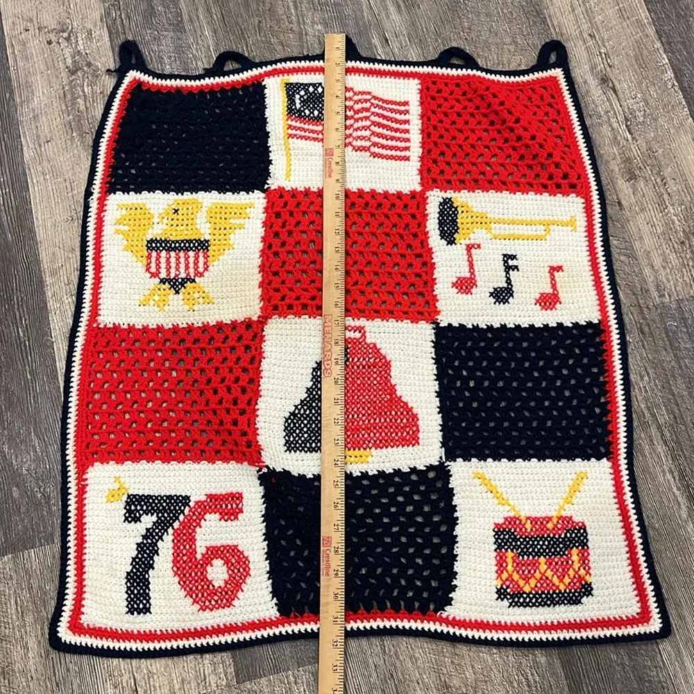 Vintage 1976 Crochet Afghan Patriotic Americana Handmade Blanket